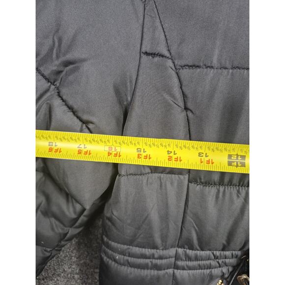 US Polo Assn Puffer Jacket Womens Medium Black Hood Faux Fur Long Zip Warm - Picture 10 of 12